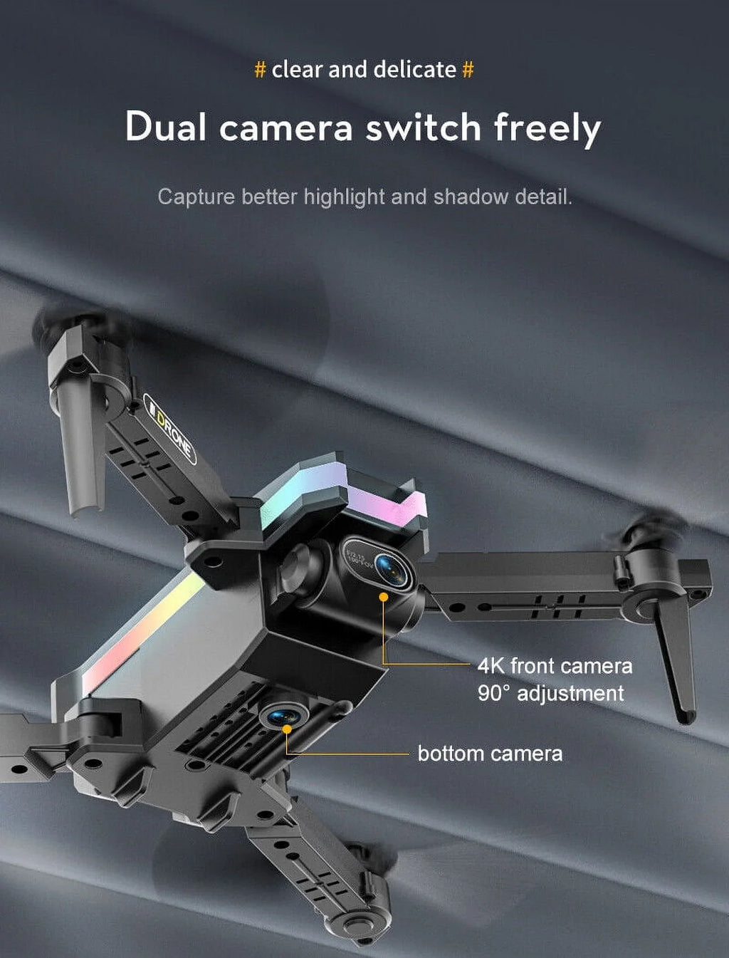 JahyShow SkyCapture Mini Drone - Black Folding Quad with 4K HD Dual Camera - Aerial Photography Pro