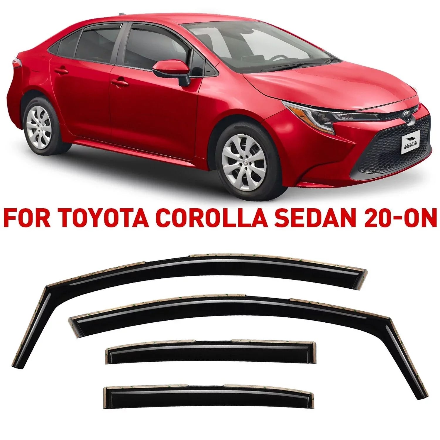Voron Glass in-Channel Extra Long-lasting Rain Guards for Toyota Corolla 2020-2024 Sedan, Window Deflectors, Vent Window Visors, 4 Pieces - 200521