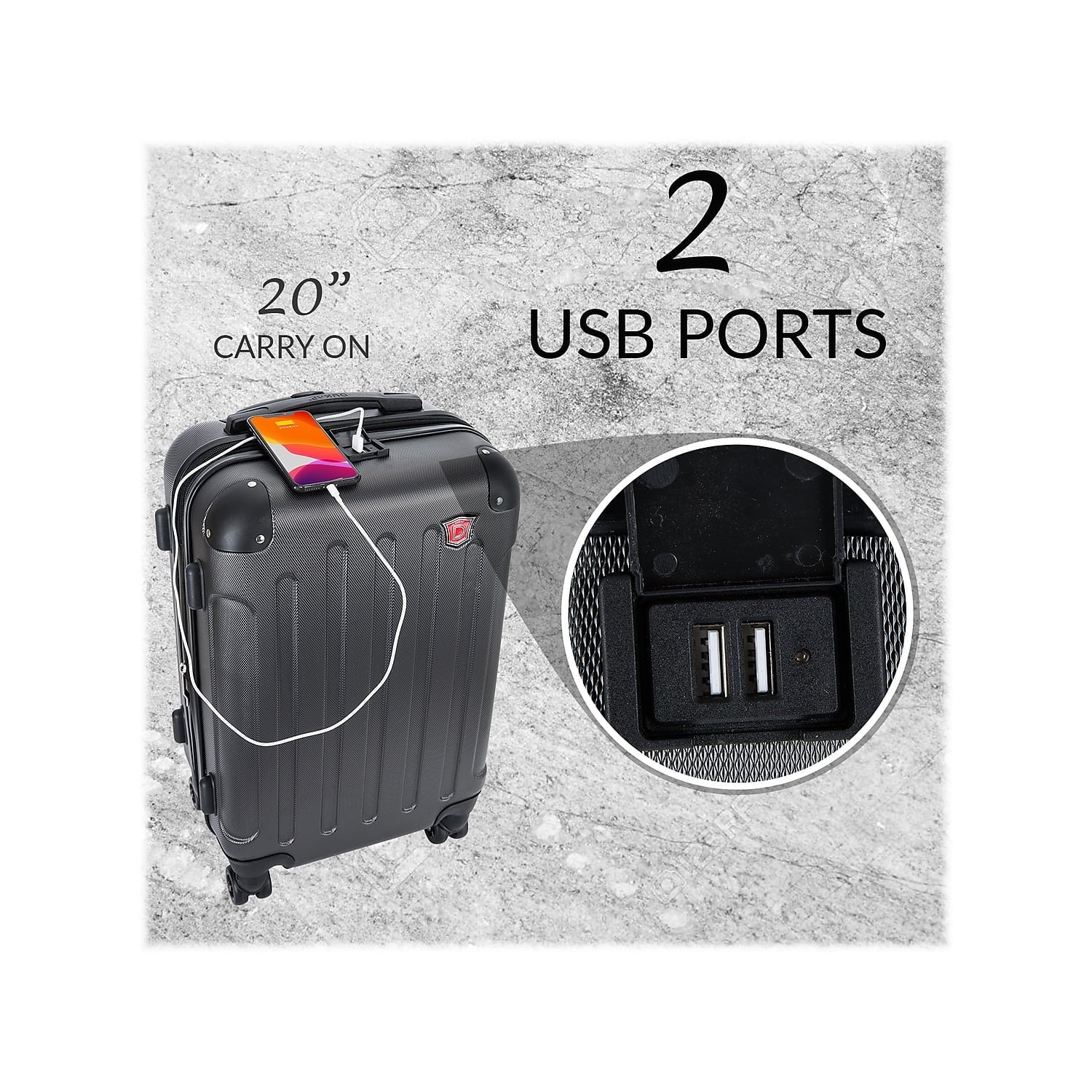DUKAP y 2-Piece Plastic Luggage Set Black (DKINT0SM-BLK)