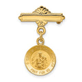14K Yellow Gold Reversible Queen Of The Holy Scapular sacred Heart Medal Pin (25 mm X 17 mm)