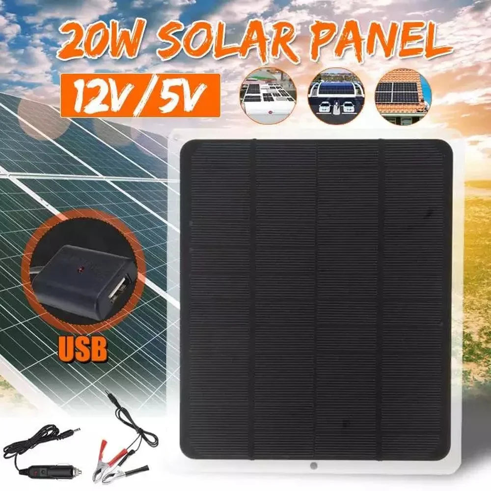 Htovila 20W Monocrystalline Silicon Portable Solar Panel for Camping, Hiking, and USB Recharging