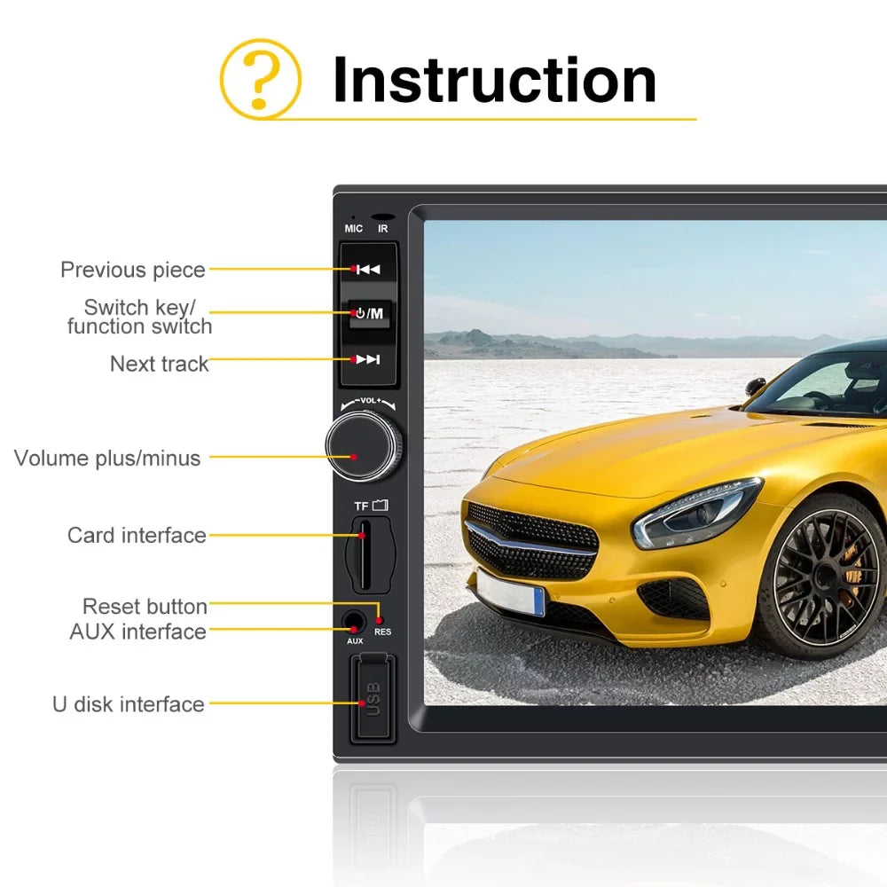 Polarlander Car Stereo Car Audio Double Din 7-inch HD Touch Screen Car radio Player with Multimedia SD USB FM AUX MP5/4/3 mirror link function Bluetooth with 4LED backup camera