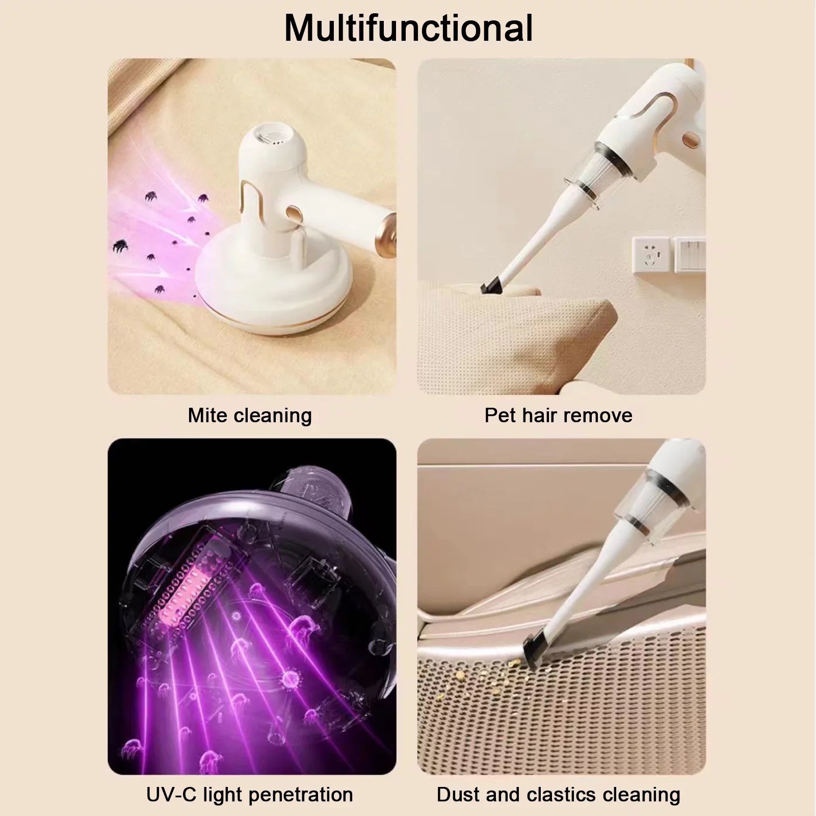 Lixada UV Sterilization Handheld Bed Mattress Vacuum Cleaner for Deep Cleaning Carpets Sofa Couch Mint Hair Dust Removal Strong Suction 8000 Times/Min Machine