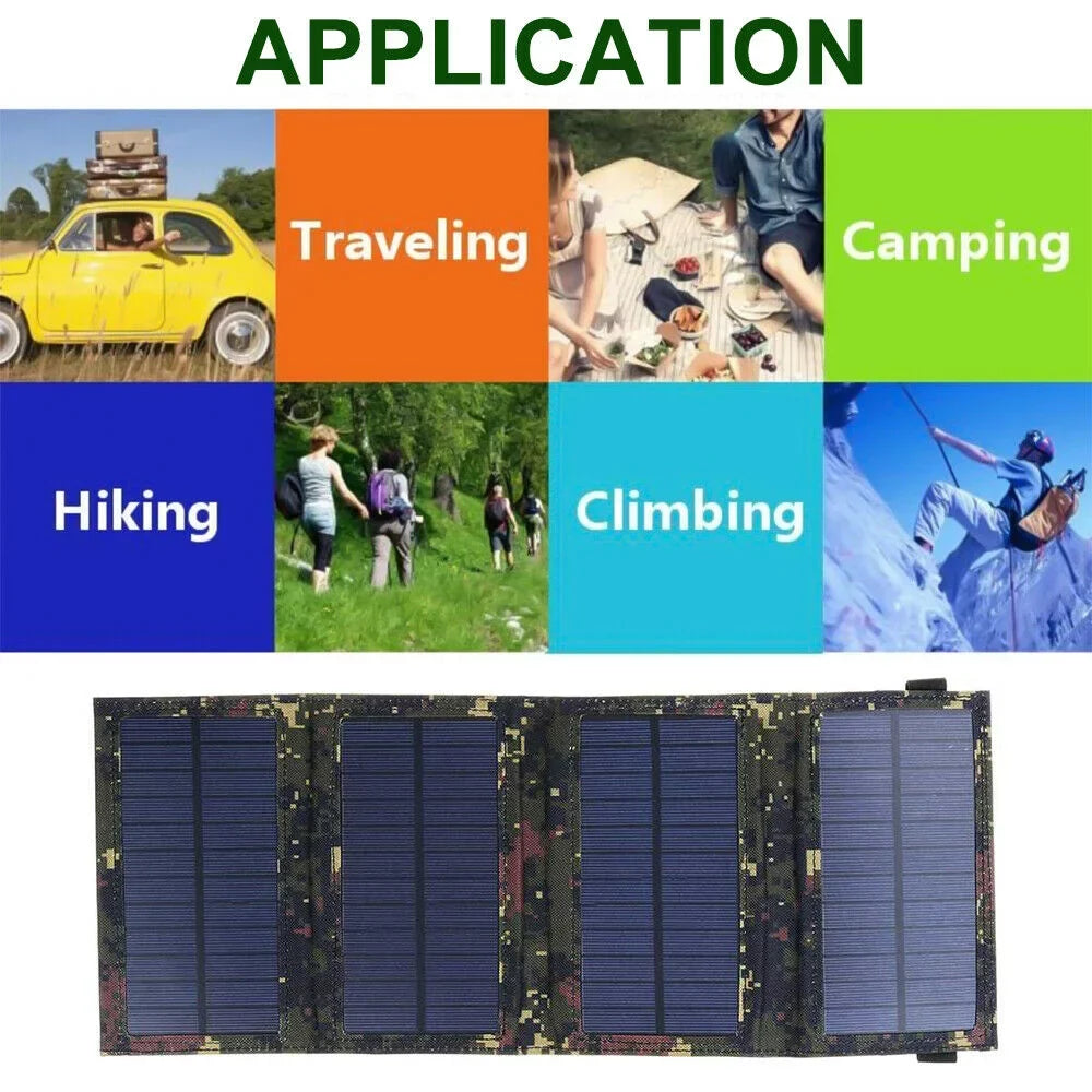 JLLOM Outdoor 80W USB Solar Panel Folding Power Bank Camping Hiking Phone Charger