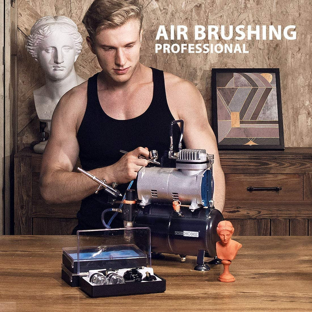 VIVOHOME 110-120V Professional Airbrushing Paint System with 1/5 HP Air Compressor and 1 Paint Sprayer for Tattoo Makeup Shoes Cake Decoration