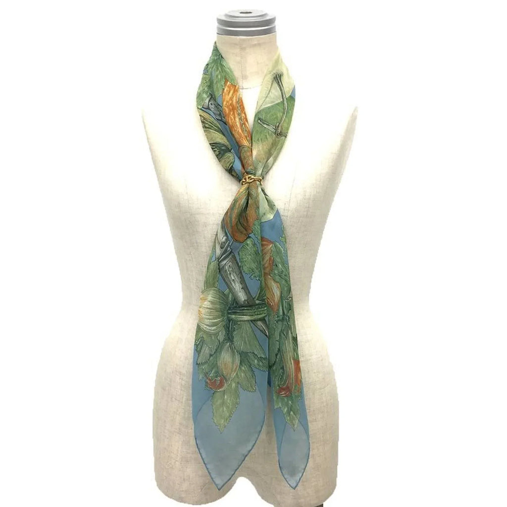 Pre-Owned HERMES Hermes Carre 90 Scarf Muffler CITROUILLES & COLOQUINTES Pumpkin and colocynth Silk muslin 100% silk Chiffon scarf (Good)