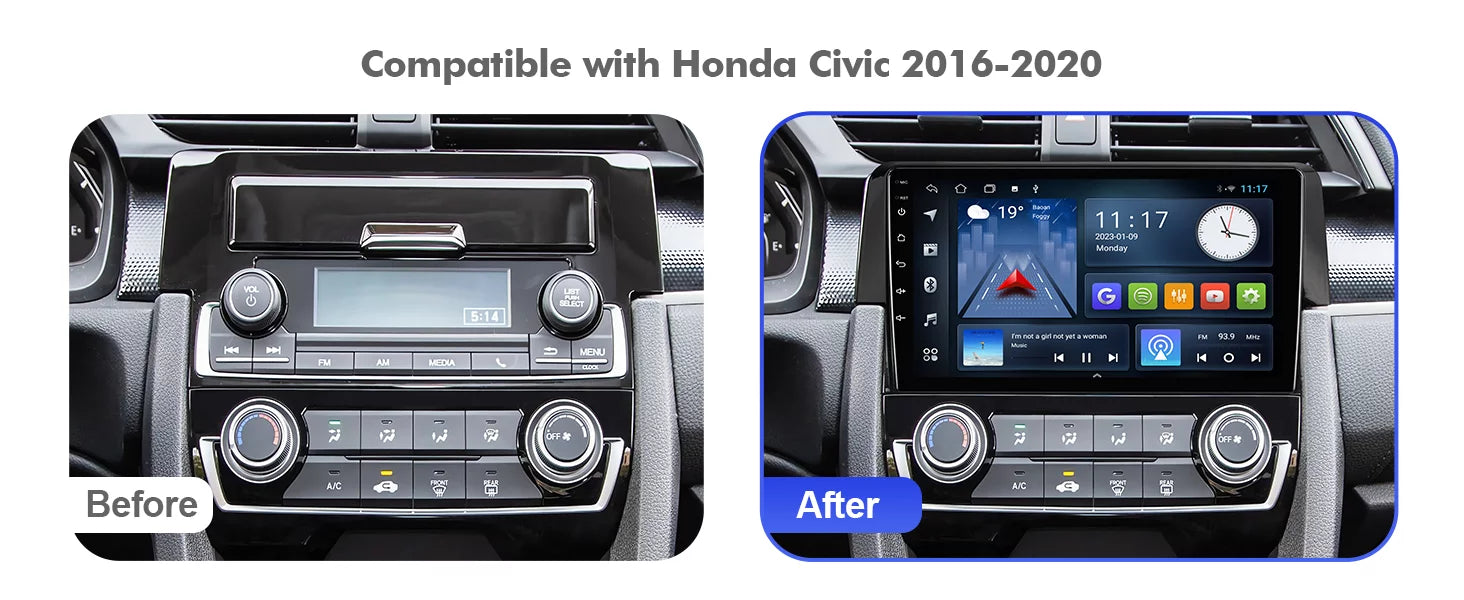 Android 10 Double Din Car Stereo for Honda Civic 2016-2020 with 9 Inch Touchscreen Radio Built-in Wireless Carplay/Android Auto/GPS/Bluetooth/FM/AUX-in/Steering Wheel Control Backup Camera 2+32G