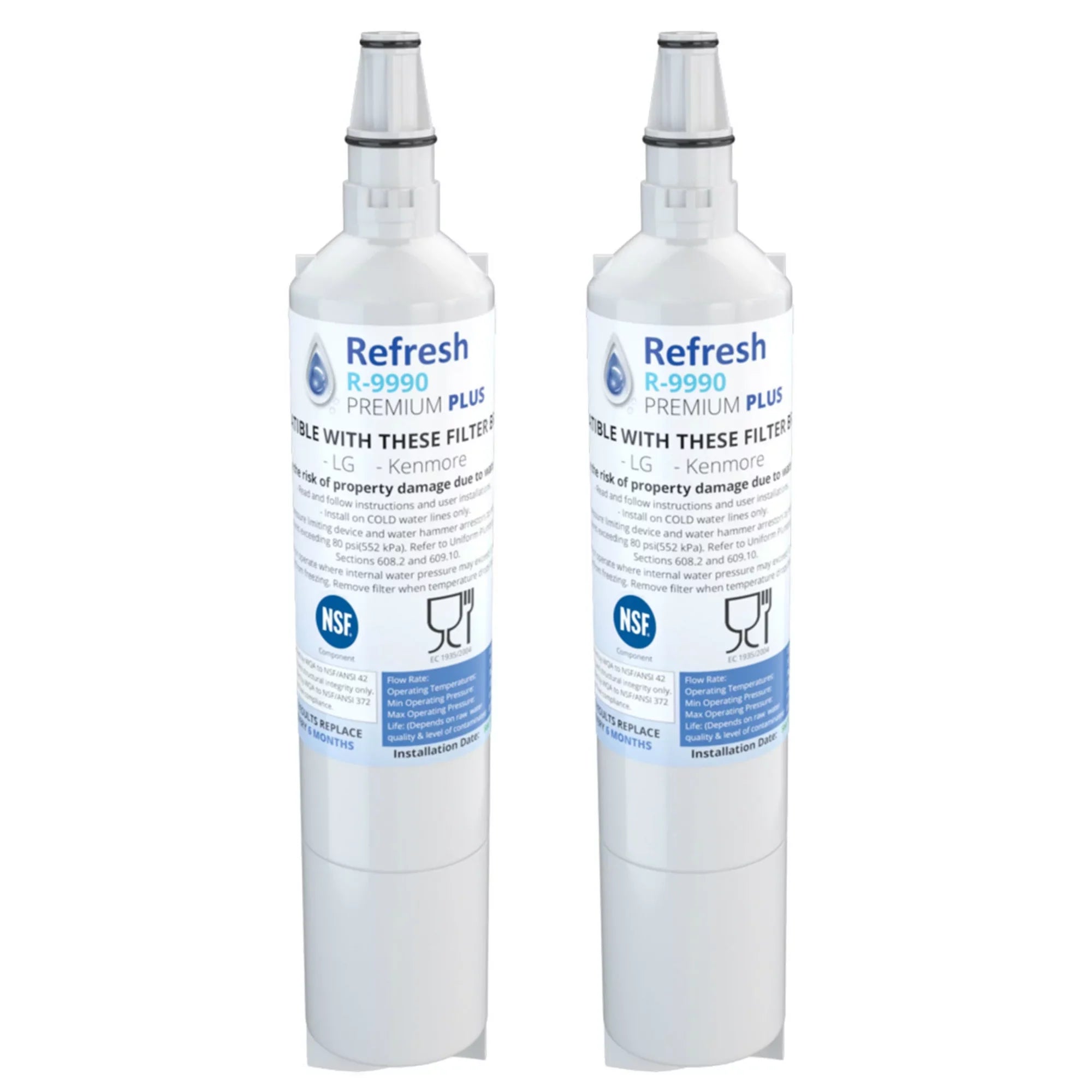 Replacement Water Filter For LG Tier1 RWF1051 -by Refresh (2 Pack)