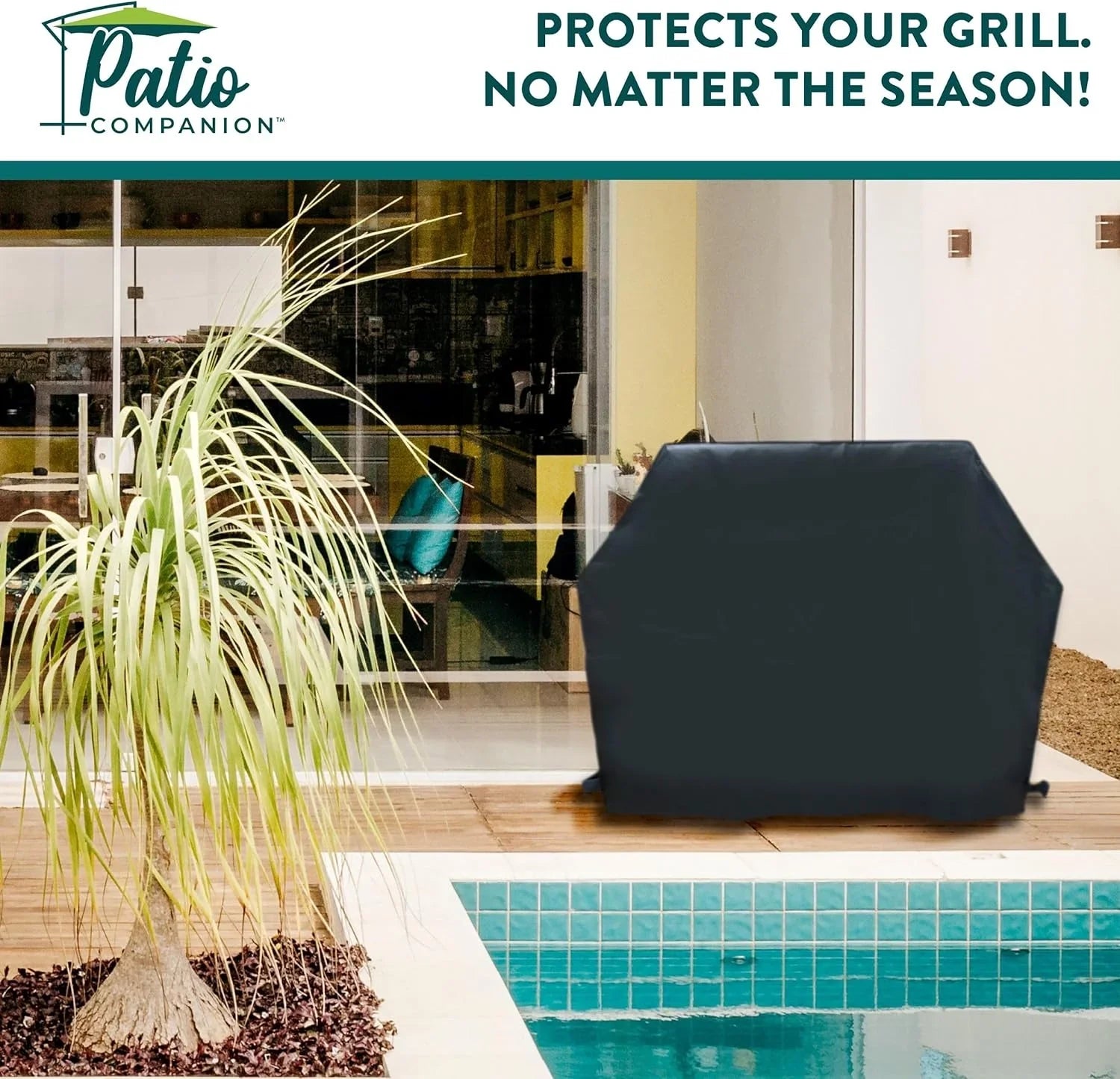 Patio Companion Professional, 65 Inch BBQ Grill Wrap 5 Year Warranty, Heavy-Grade UV Blocking Material, Waterproof and Environment Impervious Gas Grill Protection for Weber, Char Broil, Broil King, Black