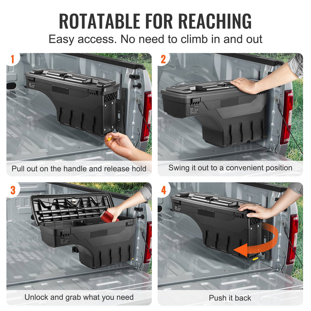 SKYSHALO Truck Bed Storage Box, Lockable Lid, 6.6 Gal/20 L Waterproof ABS Wheel Well Tool Box, Fitting with Chevrolet Silverado 1500 GMC Sierra 1500 2019-2021, Black, Passenger Side