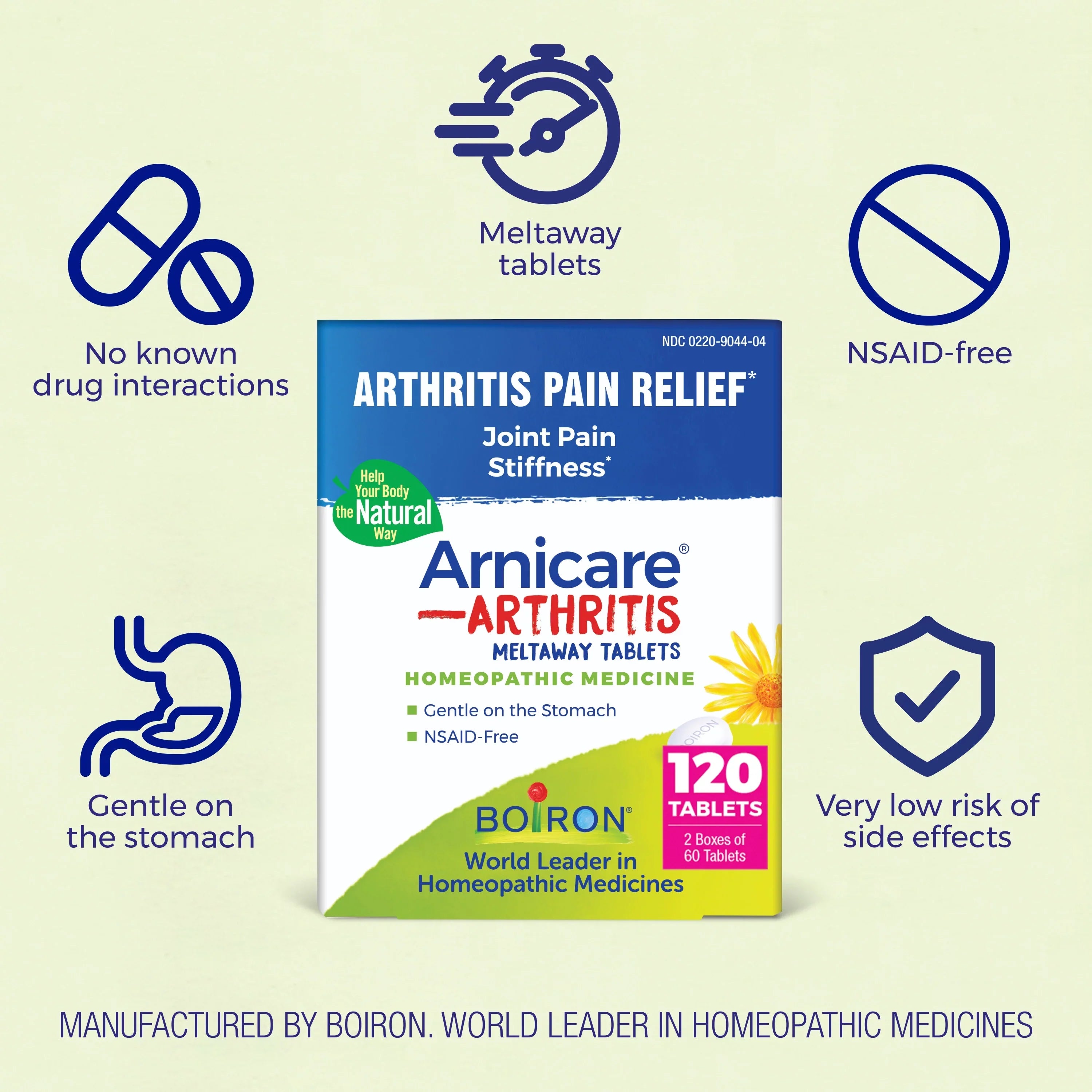 Boiron Arnicare Arthritis Tablets, Homeopathic Medicine for Arthritis Pain, Joint Pain, Rheumatic Pack, 2 x 60 Tablets Twin Pack