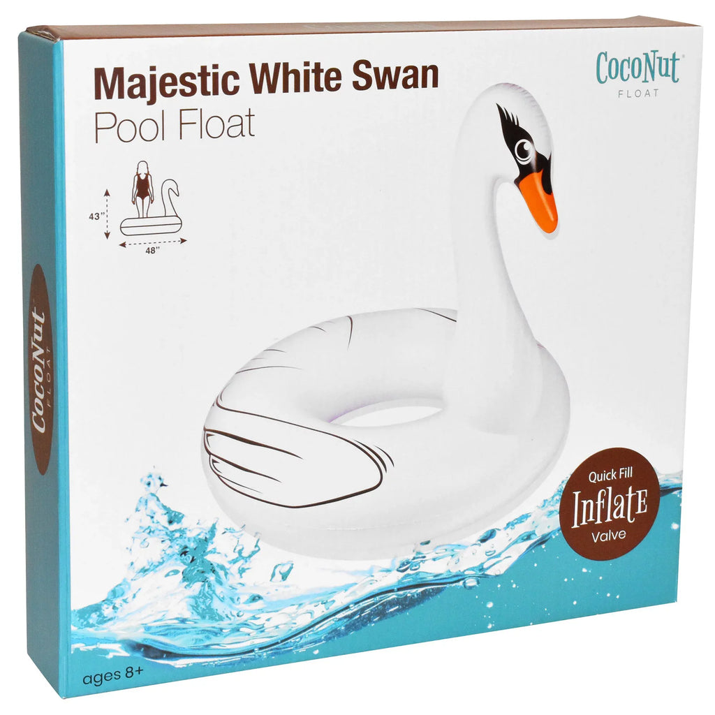 CocoNut Float: Majestic White Swan Pool Ring - 48"x43" Inflatable, Jumbo Round Water Raft, Anti-Leak, Long-lasting Party