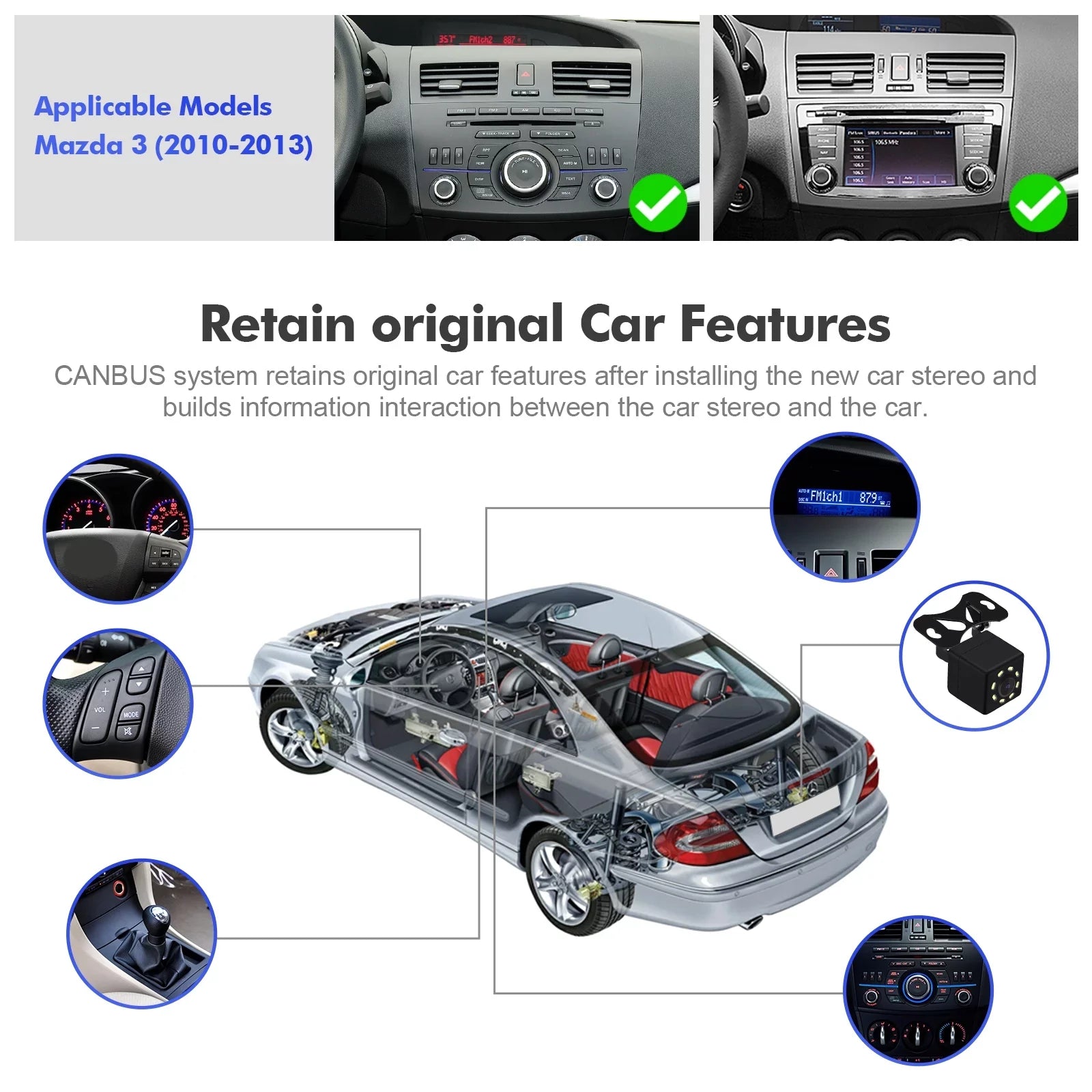 Android 10 Double Din Car stereo for Mazda 3 2010 2011 2012 2013 with 9 Inch TouchScreen Radio Built-in Wireless Carplay/Android Auto/GPS/Bluetooth/FM/AUX-in/Steering Wheel Control Backup Camera 2+32G