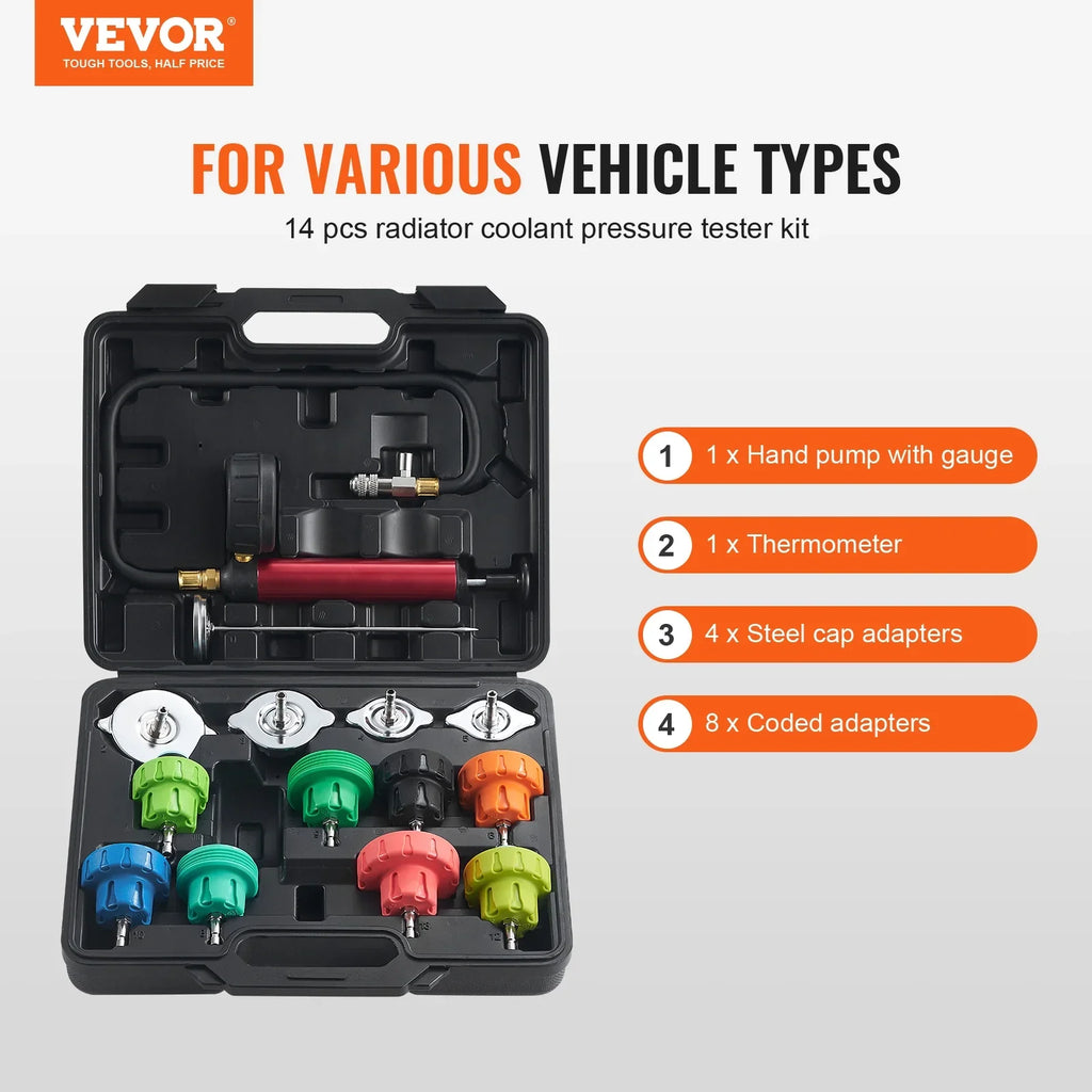BENTISM 14 Pcs Radiator Pressure Tester Coolant Vacuum Purge Refill With Adapters