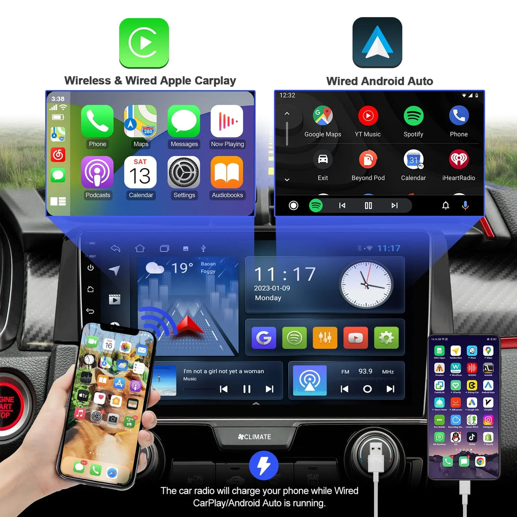 Android 10 Double Din Car Stereo for Honda Civic 2016-2020 with 9 Inch Touchscreen Radio Built-in Wireless Carplay/Android Auto/GPS/Bluetooth/FM/AUX-in/Steering Wheel Control Backup Camera 2+32G