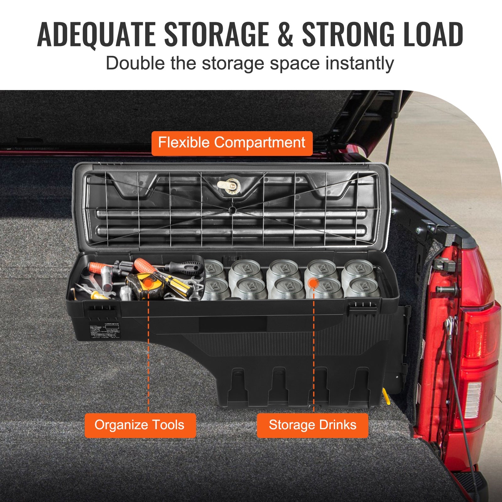 SKYSHALO Truck Bed Storage Box, Lockable Lid, 6.6 Gal/20 L Waterproof ABS Wheel Well Tool Box, Fitting with Chevrolet Silverado 1500 GMC Sierra 1500 2019-2021, Black, Passenger Side