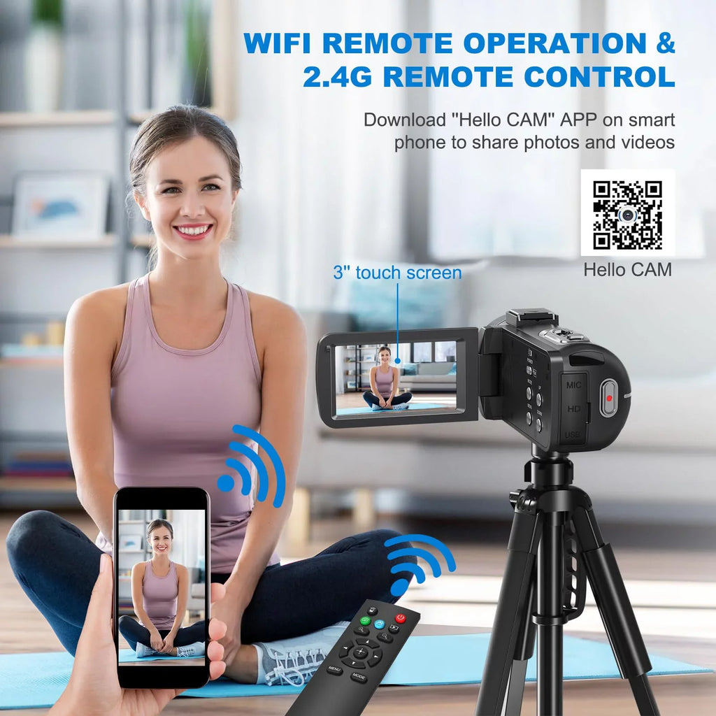 MARVUE 8K Video Camera 64MP 18X Digital Camera Video Camera for Youtube 3.0 inch Flip Screen Camcorder Vlogging Camera with 32GB SD Card, 2.4G Remote Control, Two Batteries and External Mic