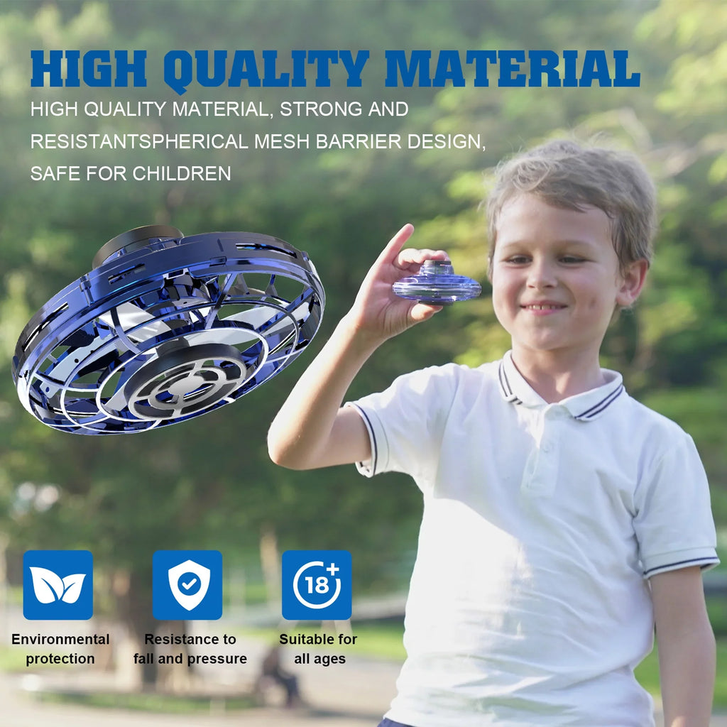 SAYFUT 2 Pack/Set Toys Hand Operated Drones Kids/Adults Scoot Hands Free Drone Helicopter, Easy Indoor Small Orb Flying Ball Drone Toys for Boys or Girls-Black+Blue