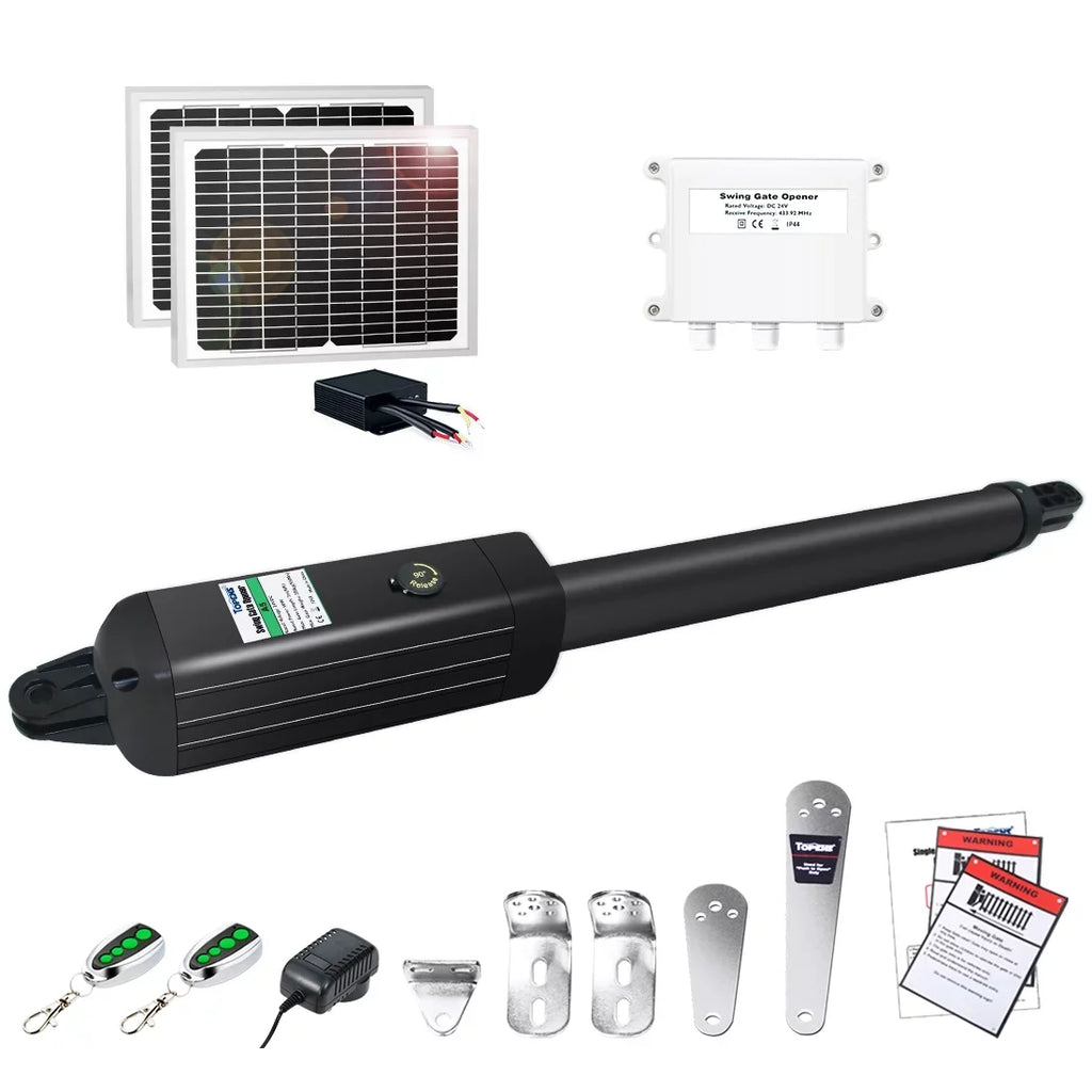 TOPENS A5S Automatic Gate Opener for Medium Duty Single Swing Gates Up to 16ft, Single Swing Gate Operator Battery Powered with Remote Control Kit Gate Motor Solar Matching