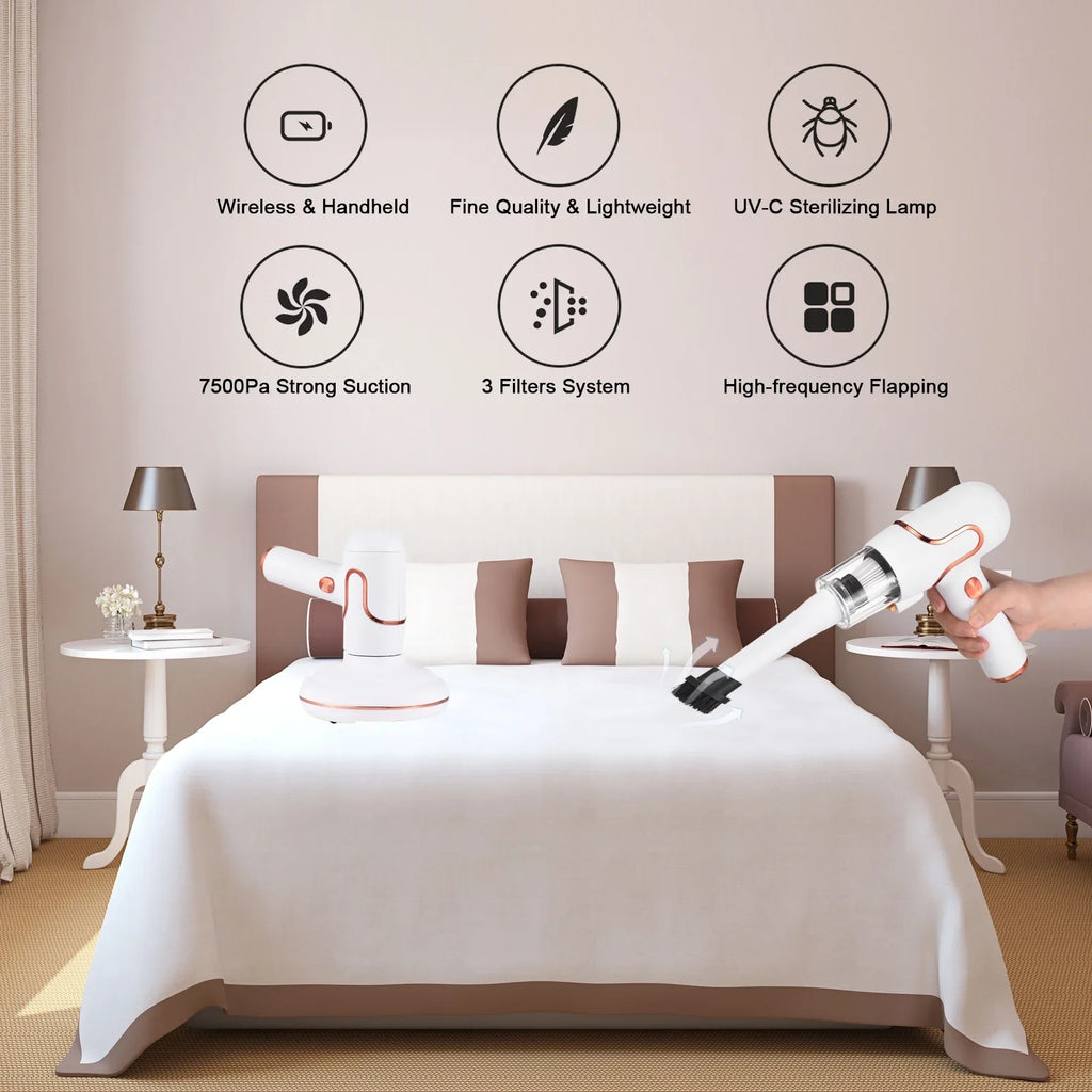 Lixada UV Sterilization Handheld Bed Mattress Vacuum Cleaner for Deep Cleaning Carpets Sofa Couch Mint Hair Dust Removal Strong Suction 8000 Times/Min Machine
