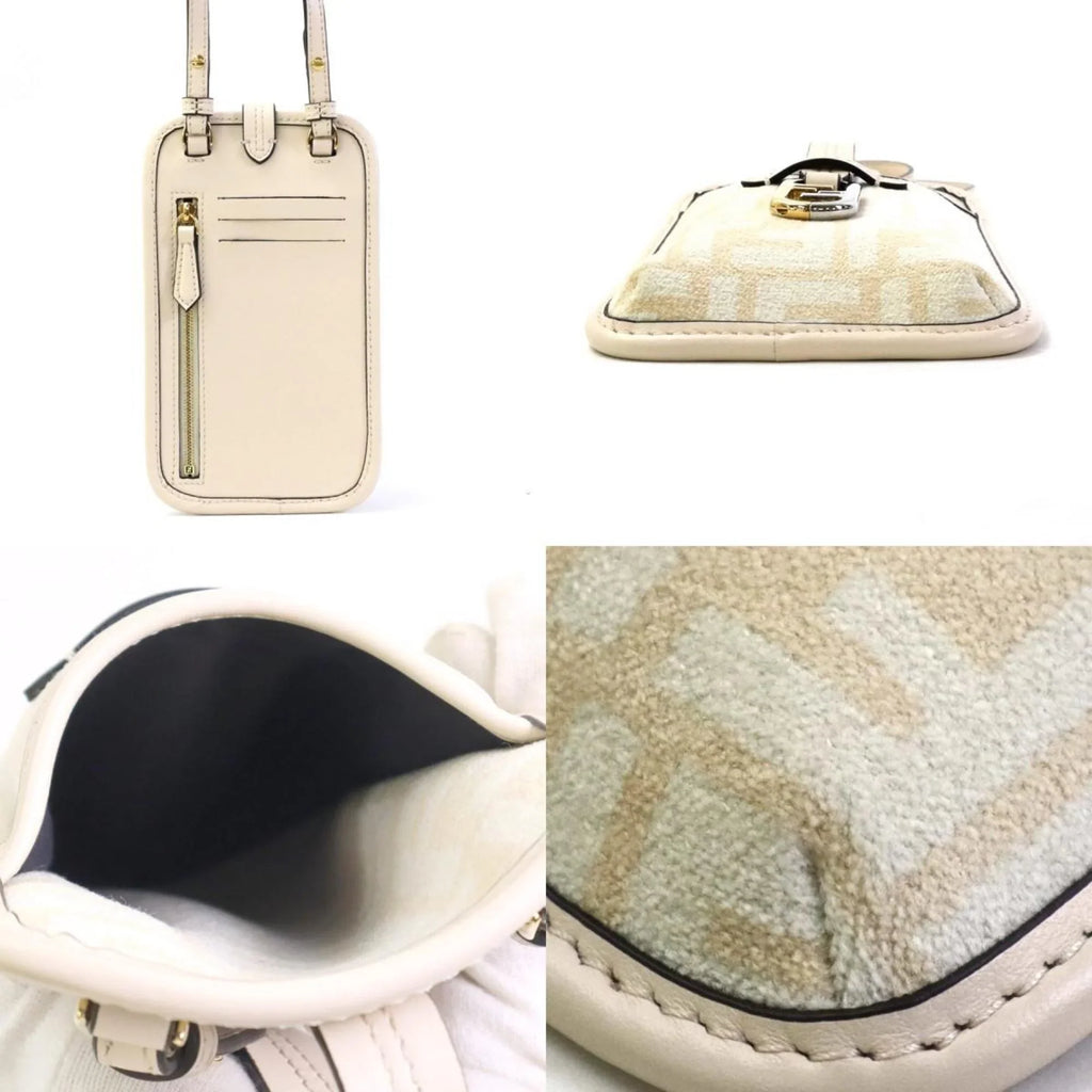 Pre-Owned Fendi FENDI Pouch Phone Orlock Leather/Viscose Pink Beige Women's 7AS131 ALG7 (Good)