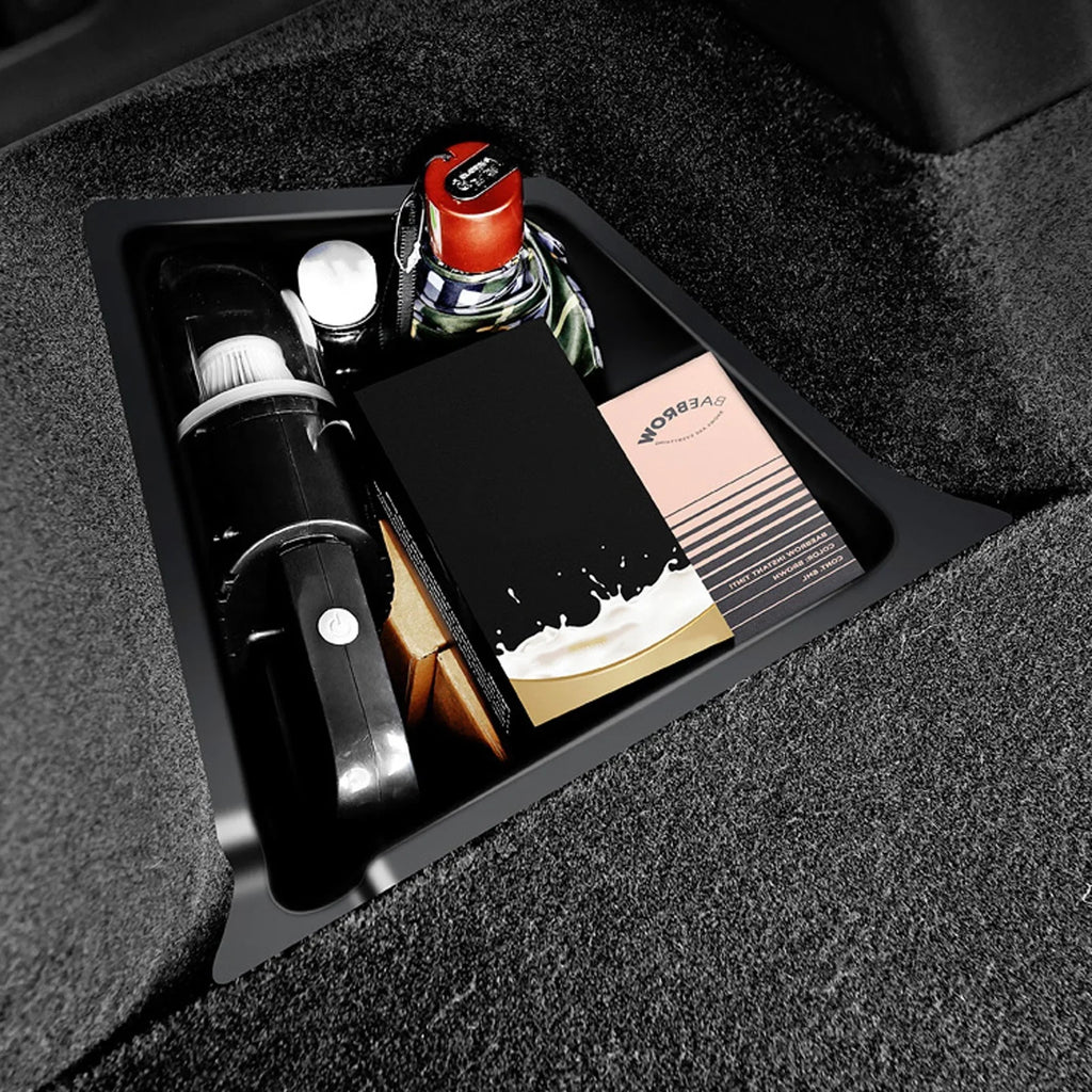 Xotic Tech Black Rear Trunk Side Storage Grocery Box w/Lid Reinforced Handle Partition Board Wrap Organizer Packet Holder Bin Suitable with Tesla Model Y 5 Seater 2022-up