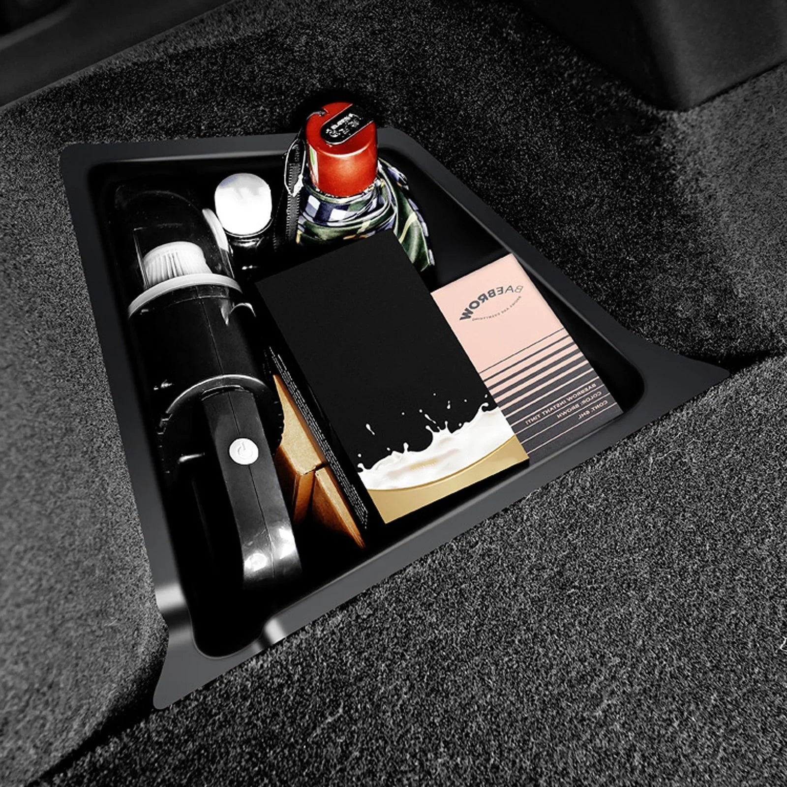 Xotic Tech Black Rear Trunk Side Storage Grocery Box w/Lid Reinforced Handle Partition Board Wrap Organizer Packet Holder Bin Suitable with Tesla Model Y 5 Seater 2022-up