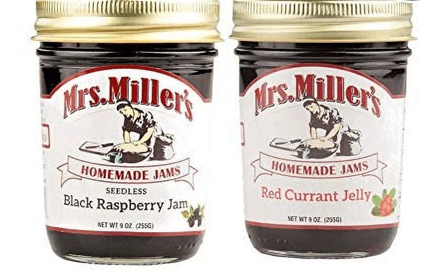 Mrs. Miller's Homemade Seedless Black Raspberry Jam and Red Currant Jelly Variety 2-Pack, 9 oz. Jars