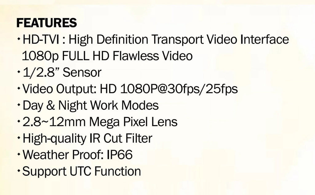 Eyemax TIR-0712V-B HD-TVI 2MP Outdoor Bullet Camera, 2.8-12mm, 72 IR LED 12V DC