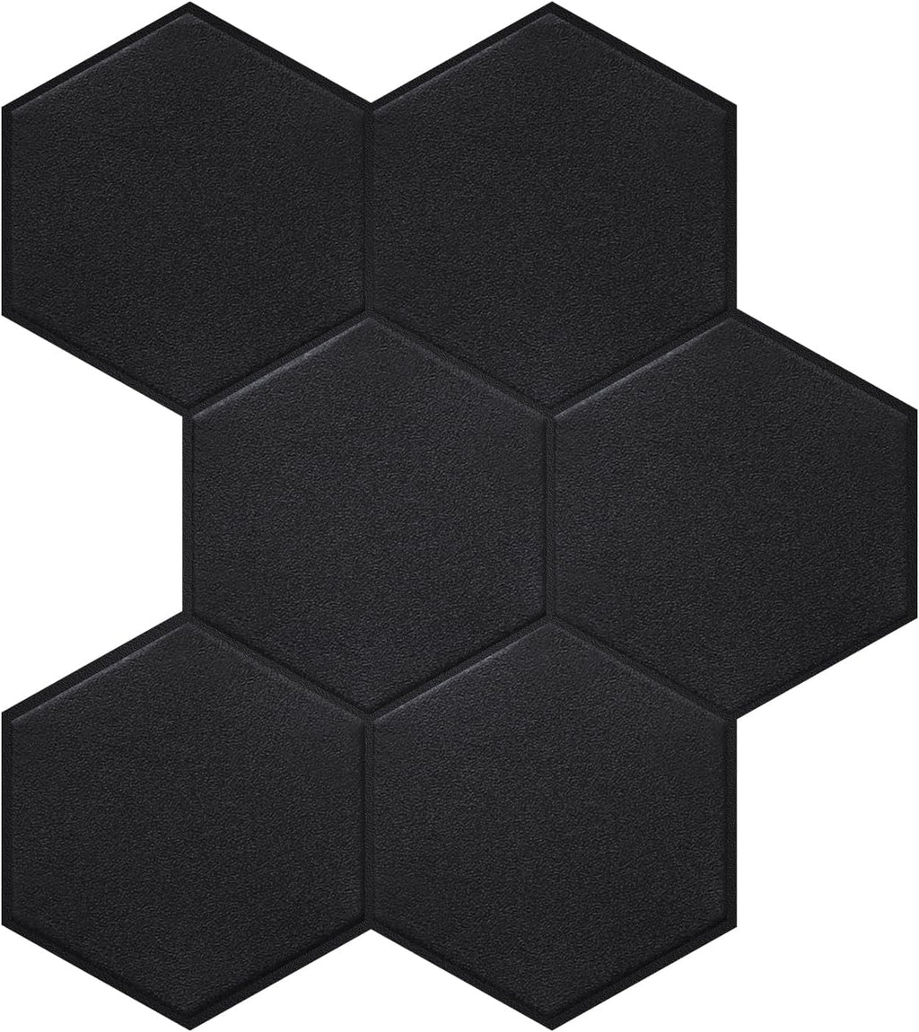 Real 3D Matte Black Self Adhesive PET Tiles Big Hexagon Peel and Stick Backsplash for Kitchen Bathroom(11.57''x10.35'',10-Sheet)