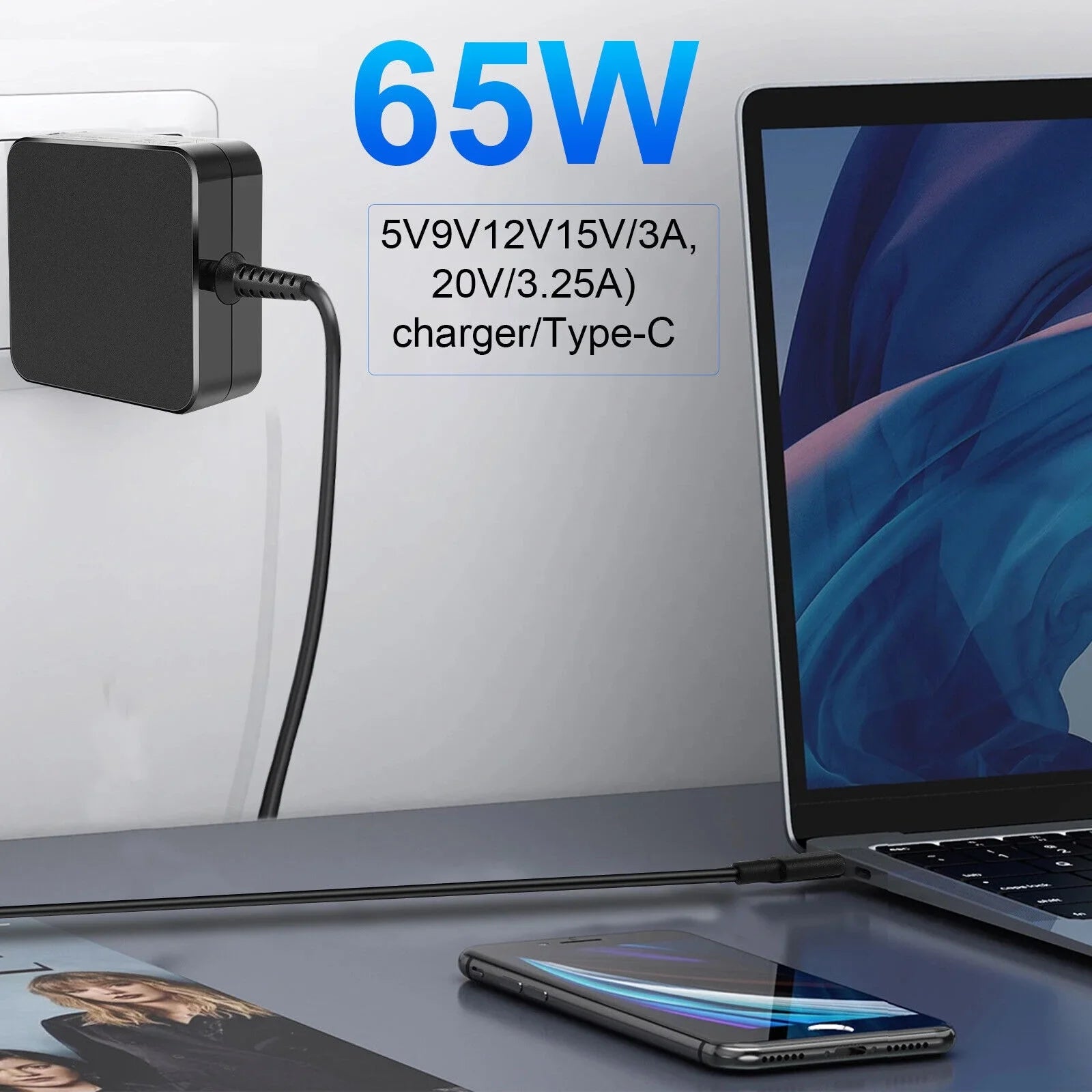 65W USB C AC Adapter Charger for HP L30757-002 L32392-001 L30757-004 L32392-001