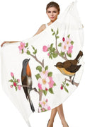 Hyjoy Vintage Spring Birds on Pink Flowers Long Silk Neck Scarf Lightweight Shawl Wrap Scarves for Women Girls