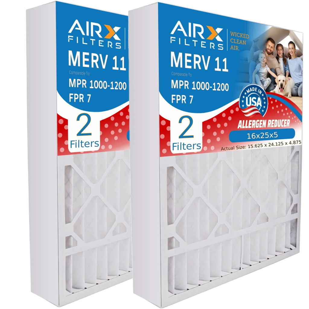 16x25x5 Air Filter MERV 11 Comparable to MPR 1000, MPR 1200 & FPR 7 Matching with Air Bear 255649-105 Premium USA Made 16x25x5 Furnace Filter 2 Pack by AIRX FILTERS WICKED CLEAN AIR.