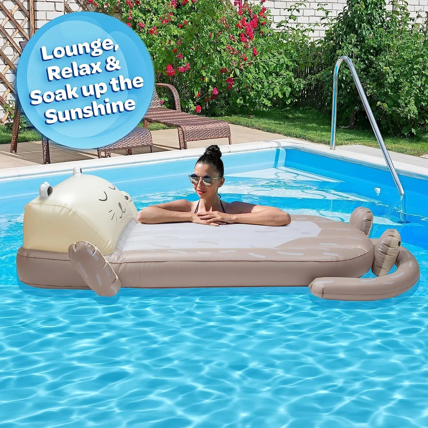 Aquamazing Inflatable Otter Pool Float w/Headrest- Cute Swimming Lounger Chair for Kids & Adults- Measures 64” x 26” - Perfect for Summer