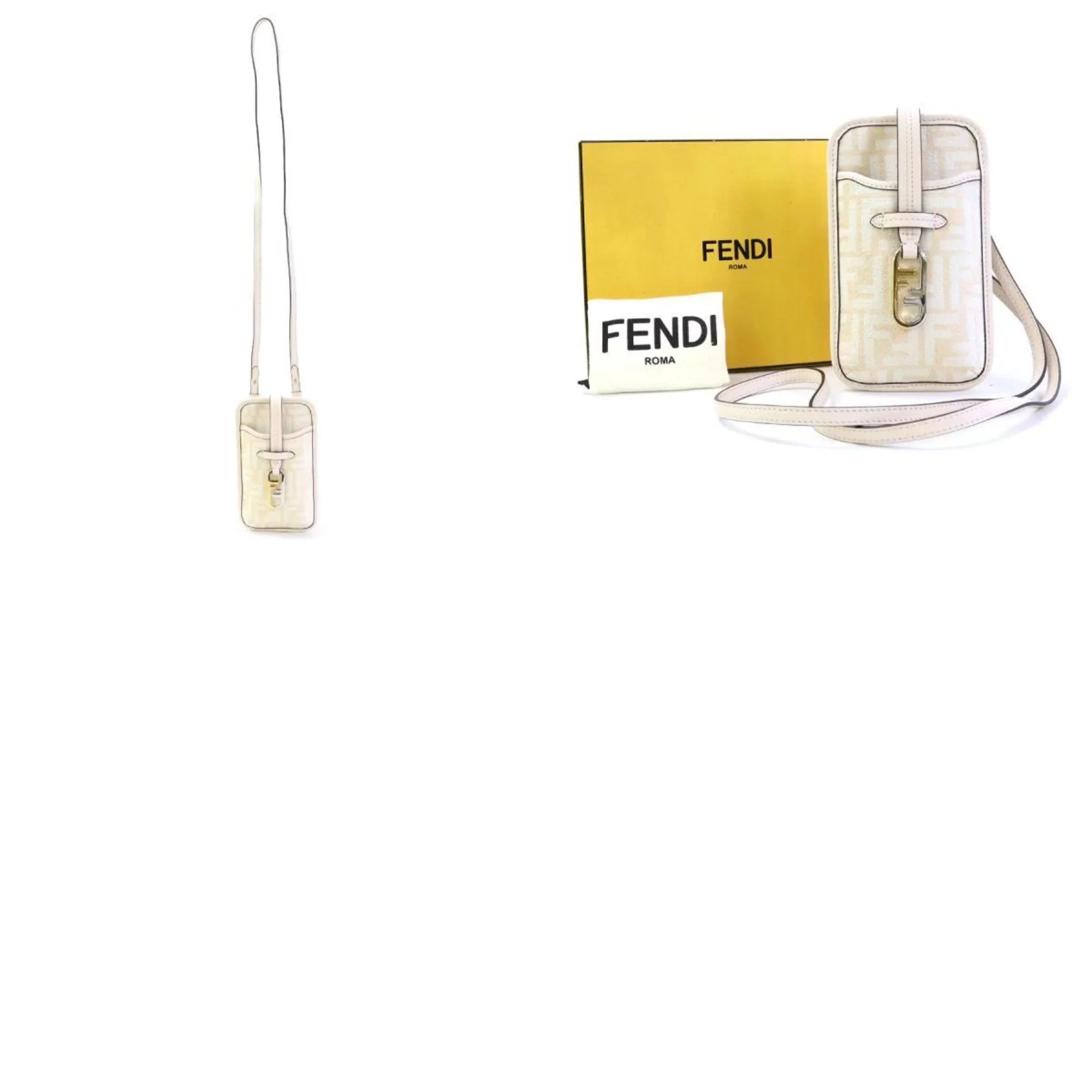Pre-Owned Fendi FENDI Pouch Phone Orlock Leather/Viscose Pink Beige Women's 7AS131 ALG7 (Good)
