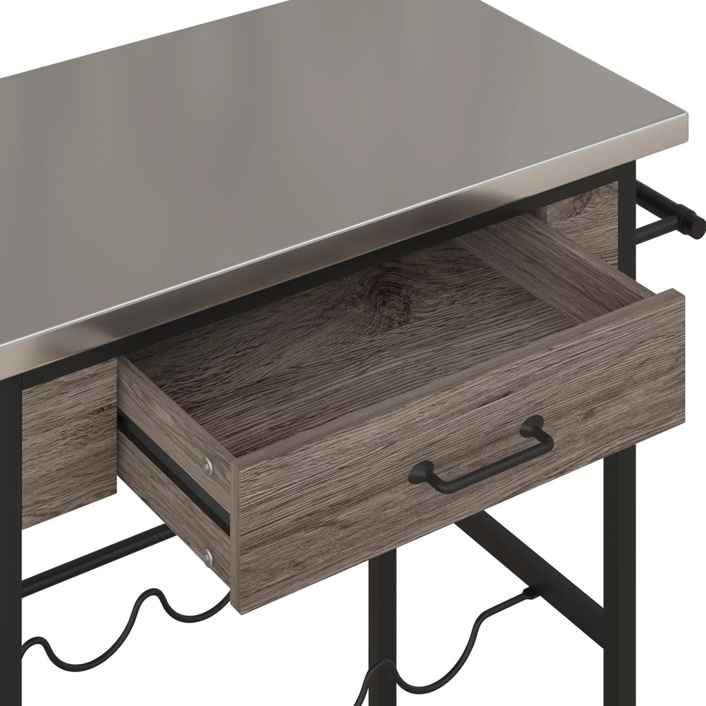 Novogratz Nora Multifunctional Kitchen Cart, Wine Rack and Pantry Storage, Stainless Steel and Black Metal, Brown