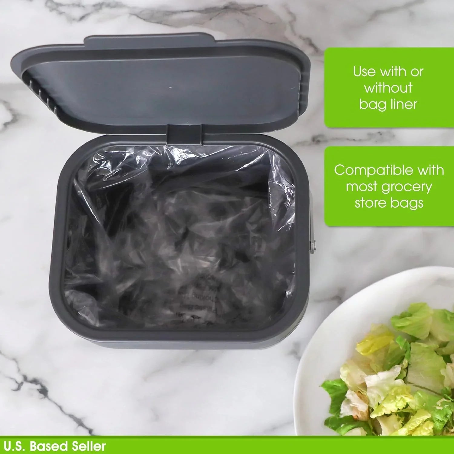 Small Compost Bin For Kitchen - 1Gal Countertop Compost Bucket For Food Scraps, Trash, Recycling And More - 4L Cabinet Or Wall Mounted Aluminum Indoor Compost Bin