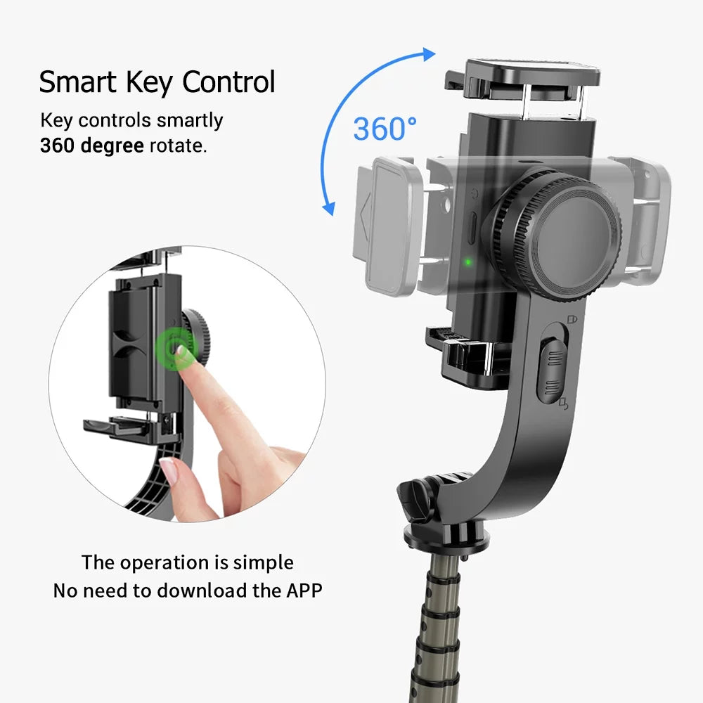 3 in 1 Phone Gimbal Stabilizer Selfie Stick Tripod 86cm 5-Section with Remote Shutter Phone Clamp Smart Rotatable Fitting with Smartphones