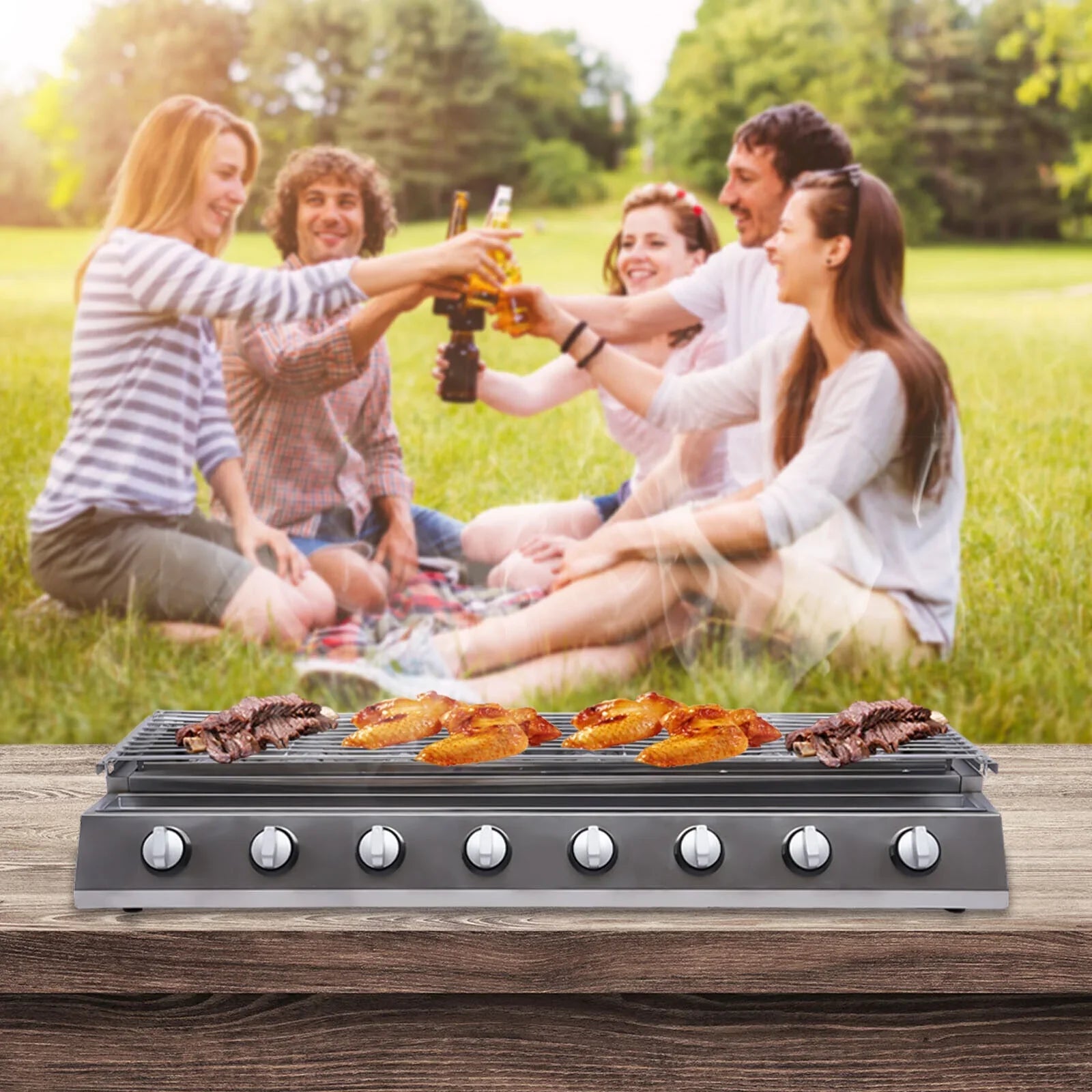 Large Gas Grill Outdoor Party 8 Burner BBQ Grill Commercial Adjustable Height Gas Grill
