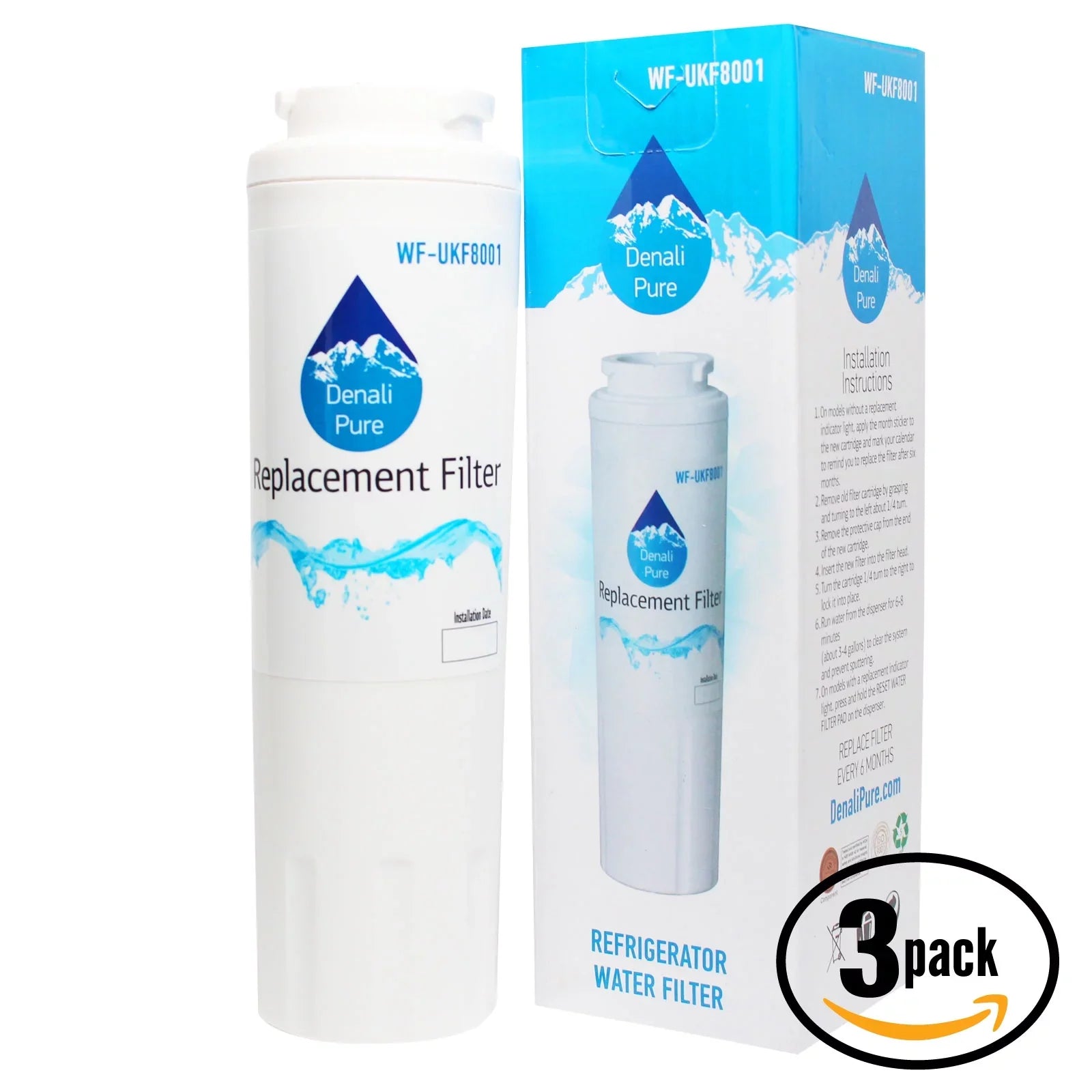 3-Pack Replacement for Amana ARSE664BS Refrigerator Water Filter - Suitable with Amana UKF8001AXX Fridge Water Filter Cartridge