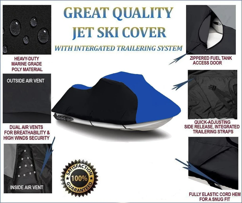 BLACK / BLUE HEAVY-DUTY, 600 DENIER Wrap Matching for Polaris Freedom 2002 2003 2004 Travel Jet Ski Wrap PWC Protection