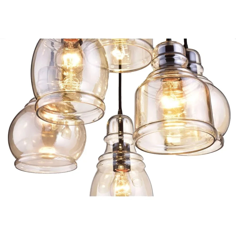 The Lighting Store Mariana Cognac Glass Antique Black and Round Base 6-light Pendant