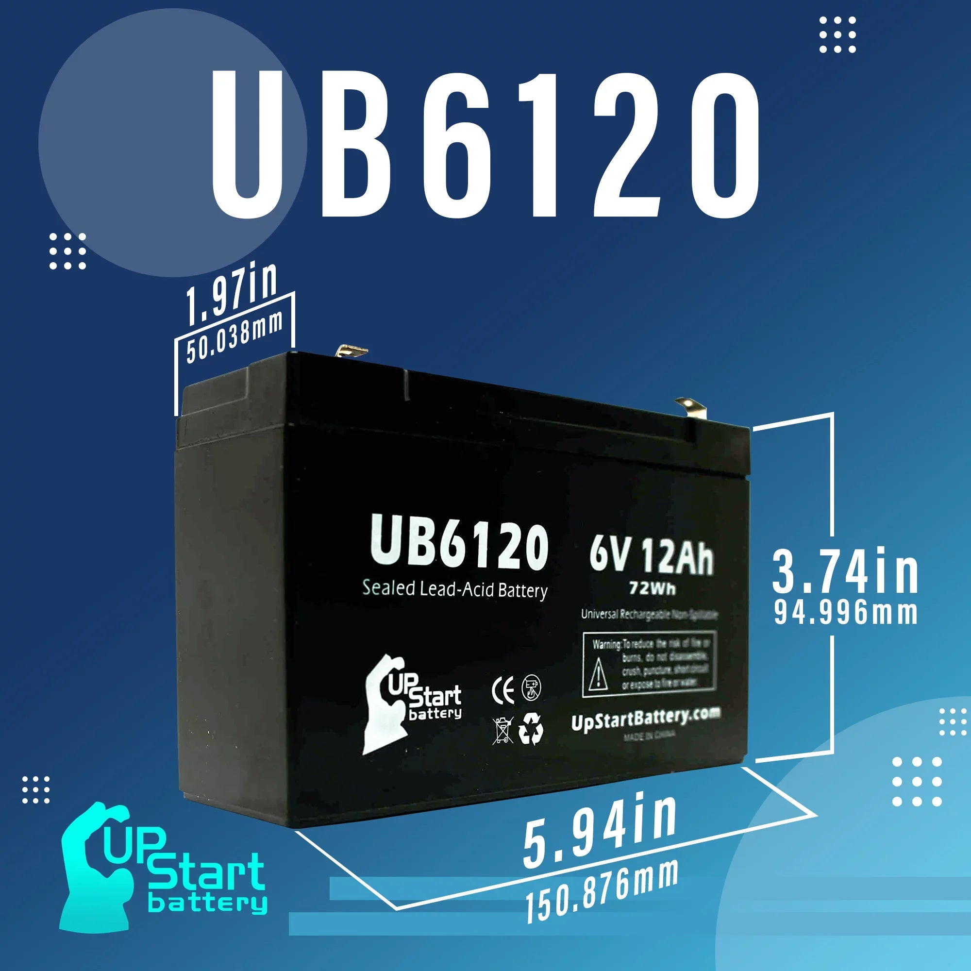 3x Pack - Suitable Tripp-Lite 850 Battery - Replacement UB6120 Universal Sealed Lead Acid Battery (6V, 12Ah, 12000mAh, F1 Terminal, AGM, SLA) - Includes 6 F1 to F2 Terminal Adapters
