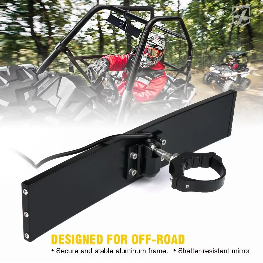 Xprite 13" Aluminum UTV Rear View Clear Mirror w/ Integrated LED Dome Lights fits 1.75" - 2" Rollbars