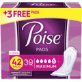 Poise Incontinence Pads for Women, Maximum Absorbency, Long, 42 Ct