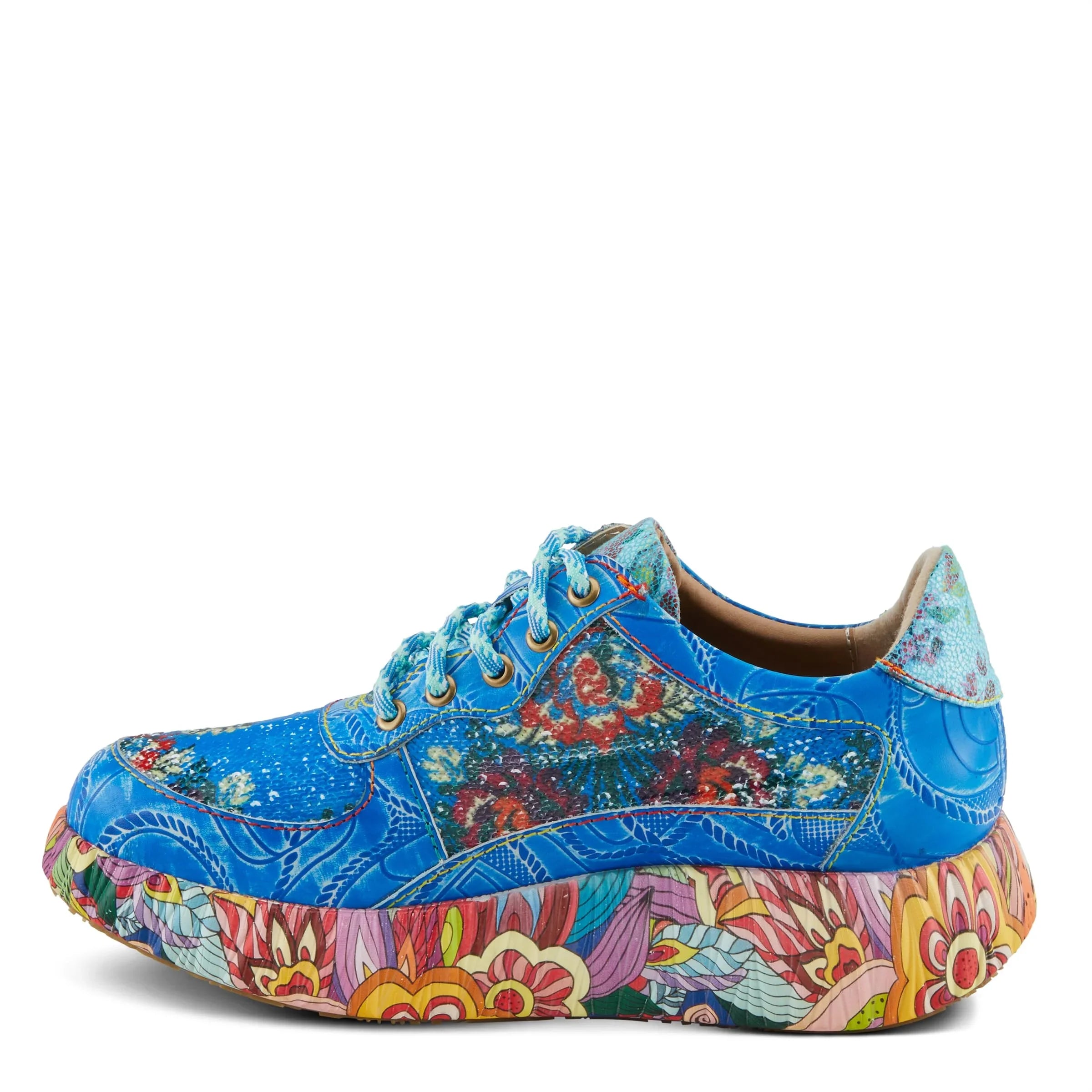 Spring Step L'Artiste Women's CAFFEY Multicolored Fashion Sneakers | Unique Energetic Patterns Blue Multi EU 39 / US 8.5