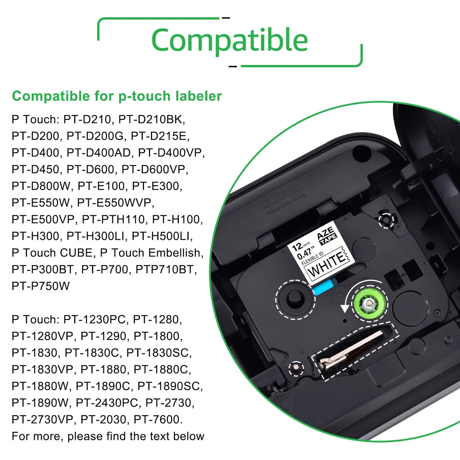 GREENCYCLE 20PK Fitting for Brother P-touch 12mm x 8m Black on White TZ TZe TZ-FX231 TZe-FX231 TZe-231 TZ-231 Flexible ID Cable Wire Label Tape