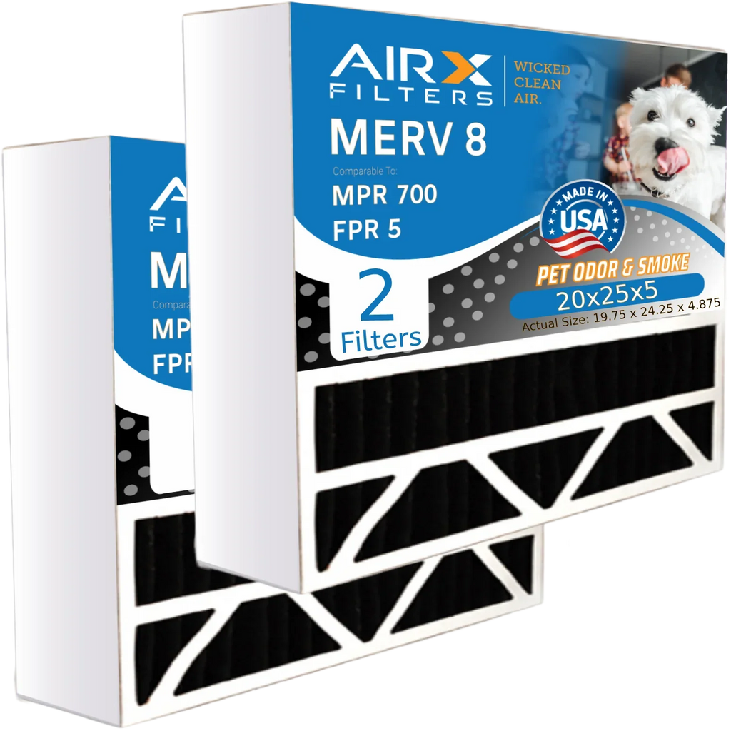 20x25x5 Air Filter Odor Eliminator Carbon Filter MERV 8 Comparable to MPR 700 & FPR 5 Fitting with Air Bear 255649-102 2 Pack by AIRX FILTERS WICKED CLEAN AIR.