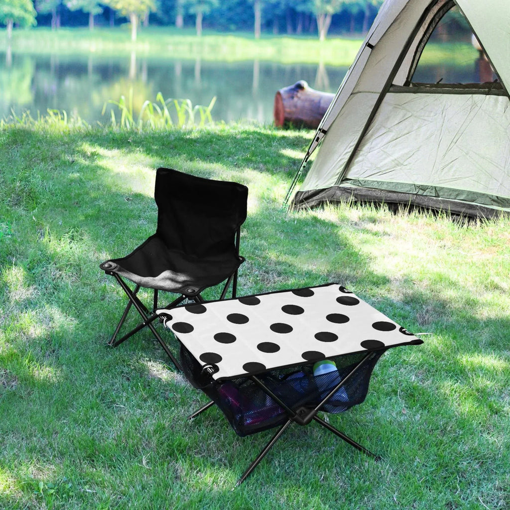 Black Polka Dots Camping Foldable Portable Table Beach Table with Storage Bag Compact Picnic Table for Outdoor Hiking Fishing BBQ