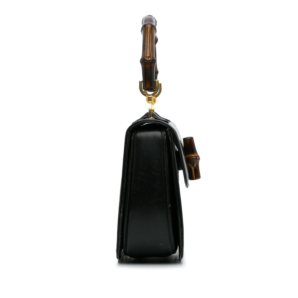 Pre-Owned Authenticated Gucci Bamboo Night Calf Leather Black Handbag Top HandleBag Unisex (Good)